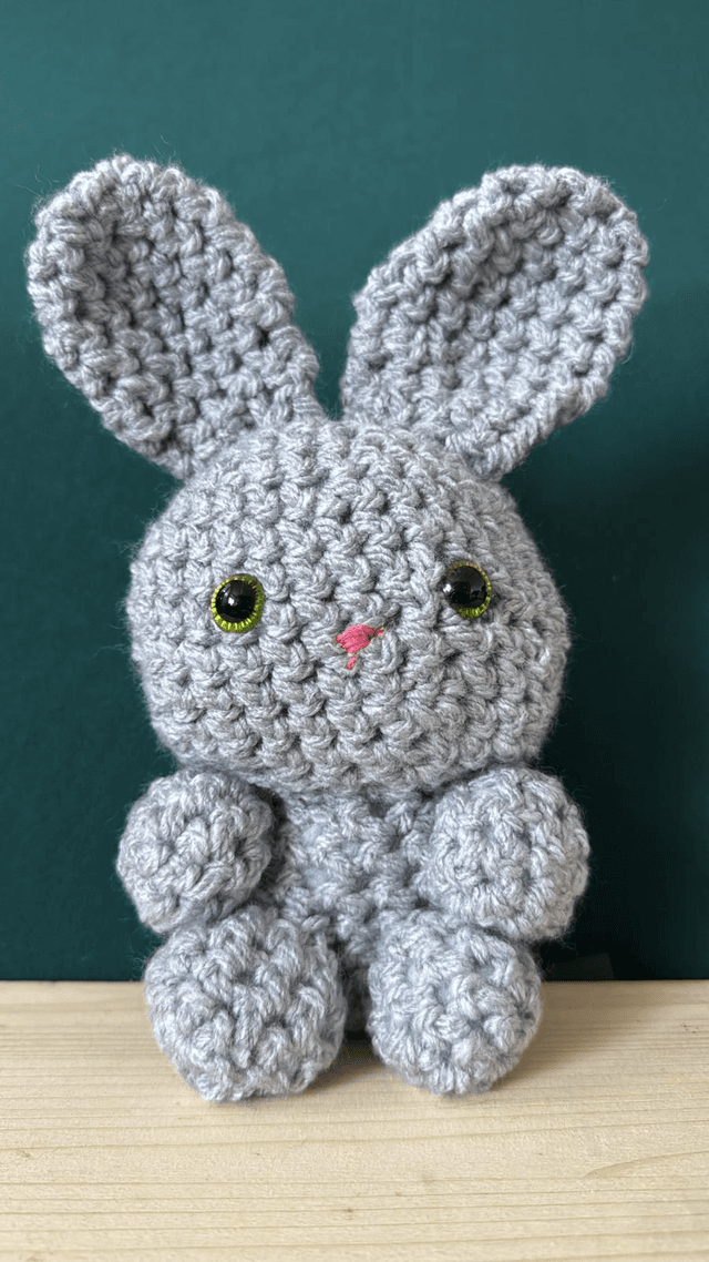 Large Woven Rabbit - Grey with Green Eyes