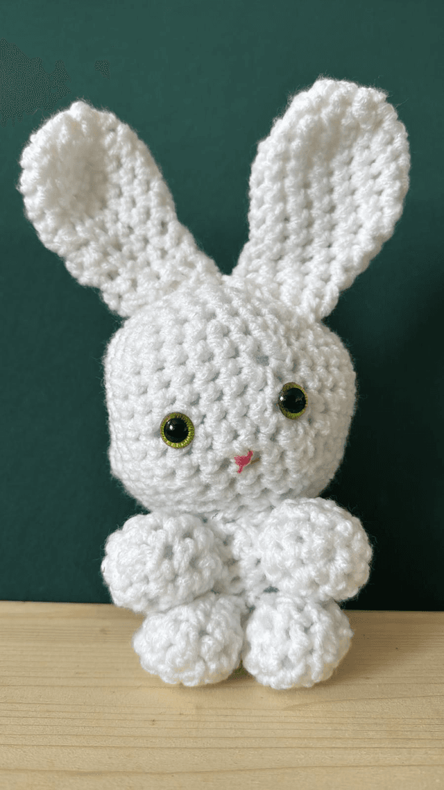Large Woven Rabbit - White with Green Eyes